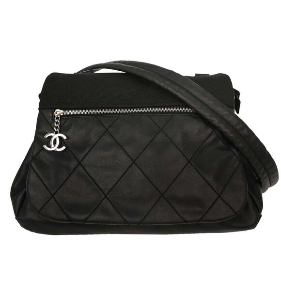Chanel Black Calfskin Canvas Shoulder Bag - Picture 1 of 10